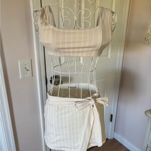 4Pc Striped Bikini Set with Skirt Cover-Up